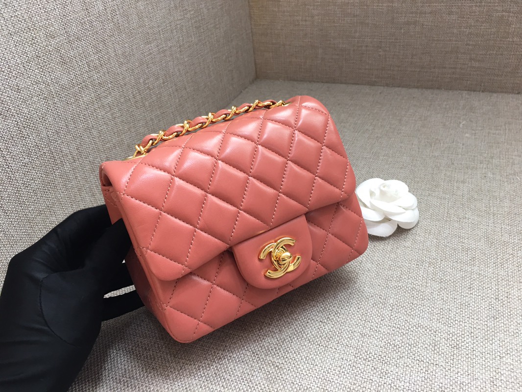 Mini Classic Flap Lambskin Bag A01115 Cream Pink/Gold